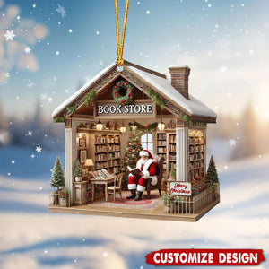 Personalized Santa in Book Shop Christmas Ornament Gift For Book Lovers-2024 New Release