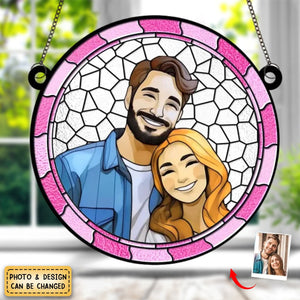 Custom Photo Where There Is Love There Is Life - Couple Personalized Window Hanging Suncatcher