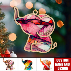 Personalized Elephant Layered Wood Ornament- Gift for Elephant Lover - 2024 New Release