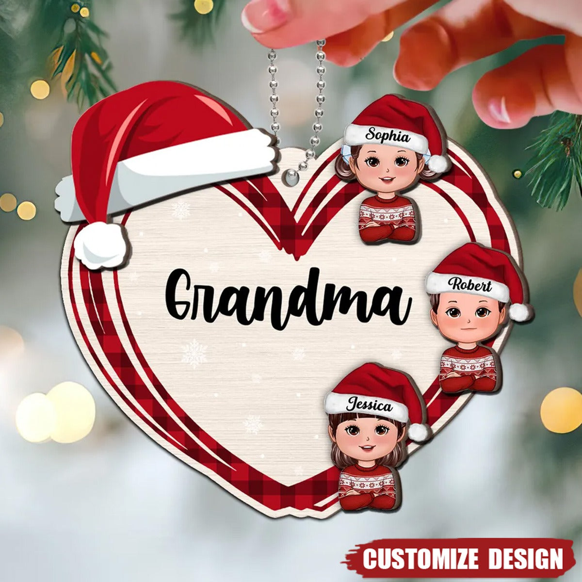 Christmas Grandma's Little Cute Kids Personalized 2-Layer Wooden Ornament