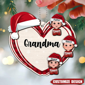 Christmas Grandma's Little Cute Kids Personalized 2-Layer Wooden Ornament