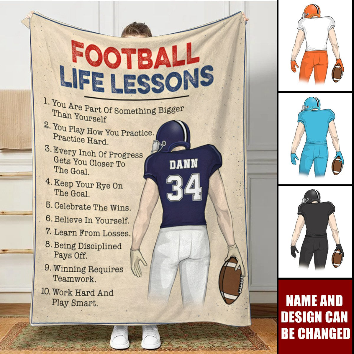 American Football Life Lessons Custom Blanket Gift For Football Player - Personalized Gifts For Football Lovers