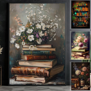 Vintage Flowers And Books Poster- Gift For Book Lovers