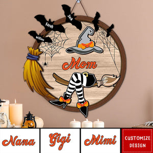 Nana Life Witch Fly With Broom And Enter Kid Names Personalized Wood Sign