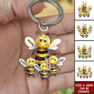 Personalized Nana/Mama Bee With Little Kids Acrylic Keychain - Gift For Mom, Grandma