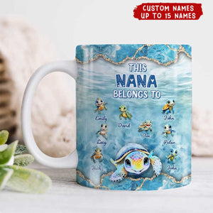 This Grandma Turtle Belongs To Grandkids Beneath Ocean Background Personalized Mug