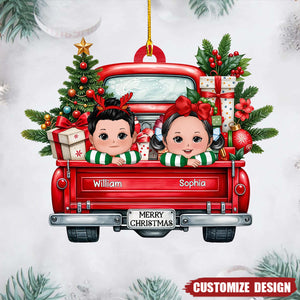 Merry Christmas Grandkids On Truck Personalized Acrylic Ornament - Gift For Kids - 2024 New Release