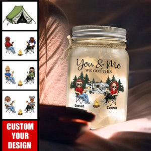 Camping Partners For Life Doll Couple Sitting-Personalized RV Mason Jar Light-Gift For Camping Lovers