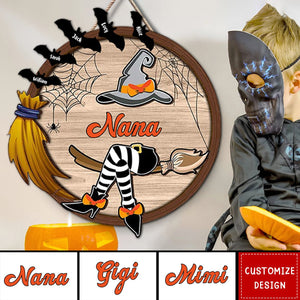 Nana Life Witch Fly With Broom And Enter Kid Names Personalized Wood Sign