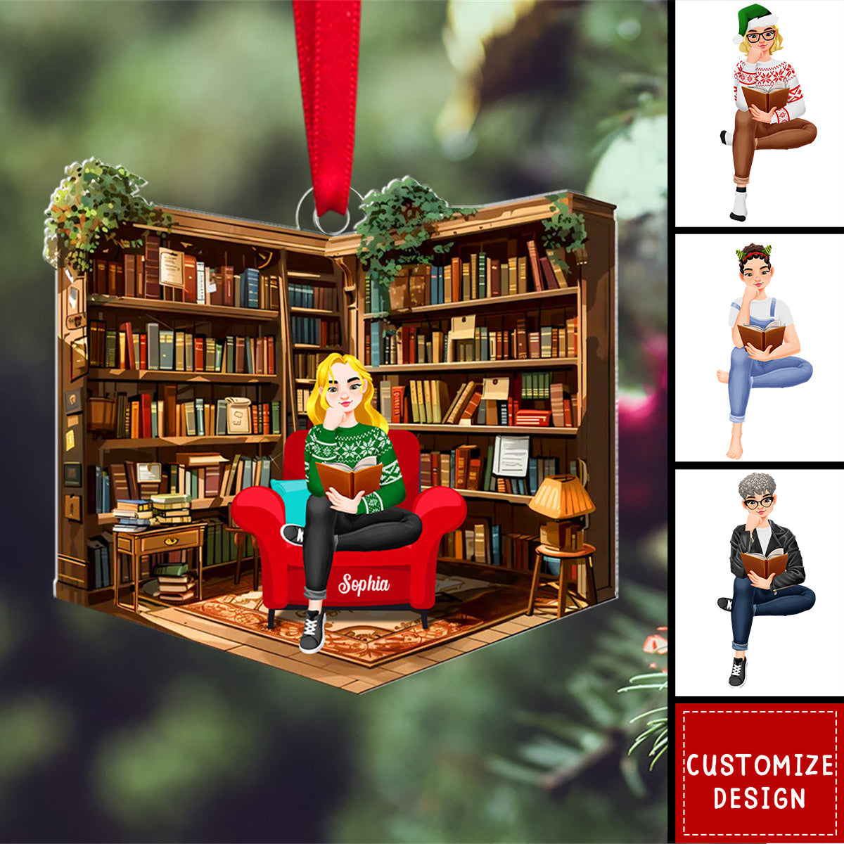 Personalized Girl Reading Book Acrylic Ornament - Gifts For Book Lovers