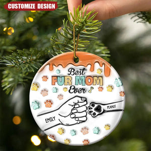 2024 New Release Best Dog Cat Mom Ever Hand Punch - Personalized Circle Ceramic 3D Inflated Effect Printed Ornament