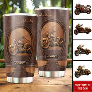 Old Biker Custom Leather Pattern Printed Personalized Tumbler