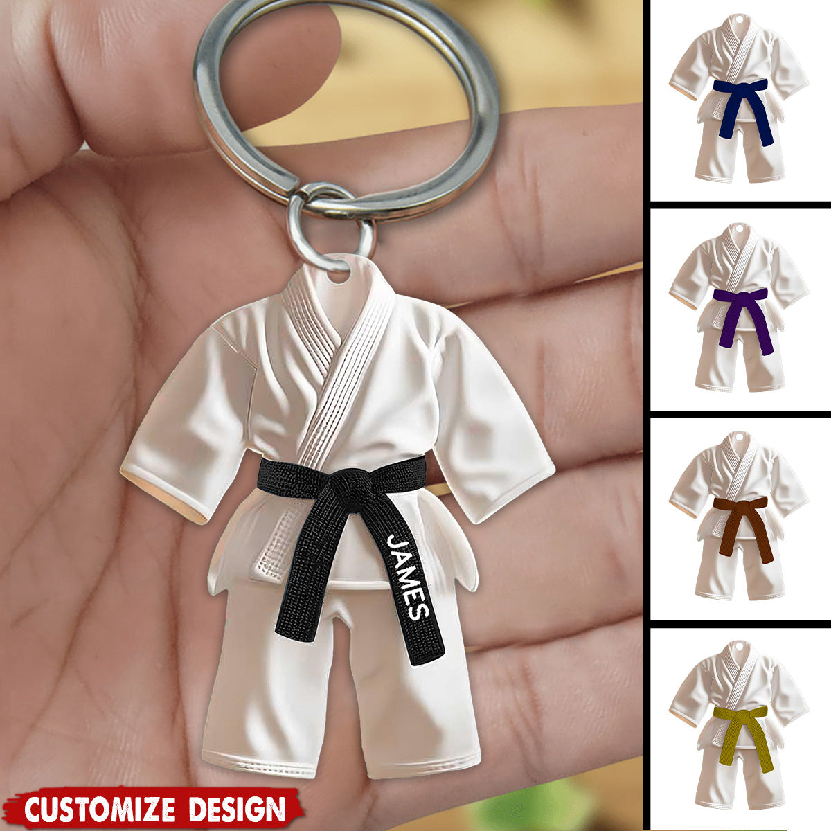 Personalized Black Belt Keychain -  Taekwondo,Karate,Jiu-Jitsu Gift