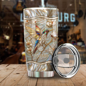 Stained Glass Hummingbird Personalized Name Tumbler