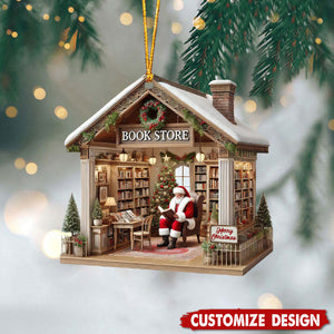 Personalized Santa in Book Shop Christmas Ornament Gift For Book Lovers-2024 New Release