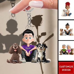 Personalized Cute Cartoon Couple And Dogs Acrylic Keychain-Gift For Dog Lovers, Couple