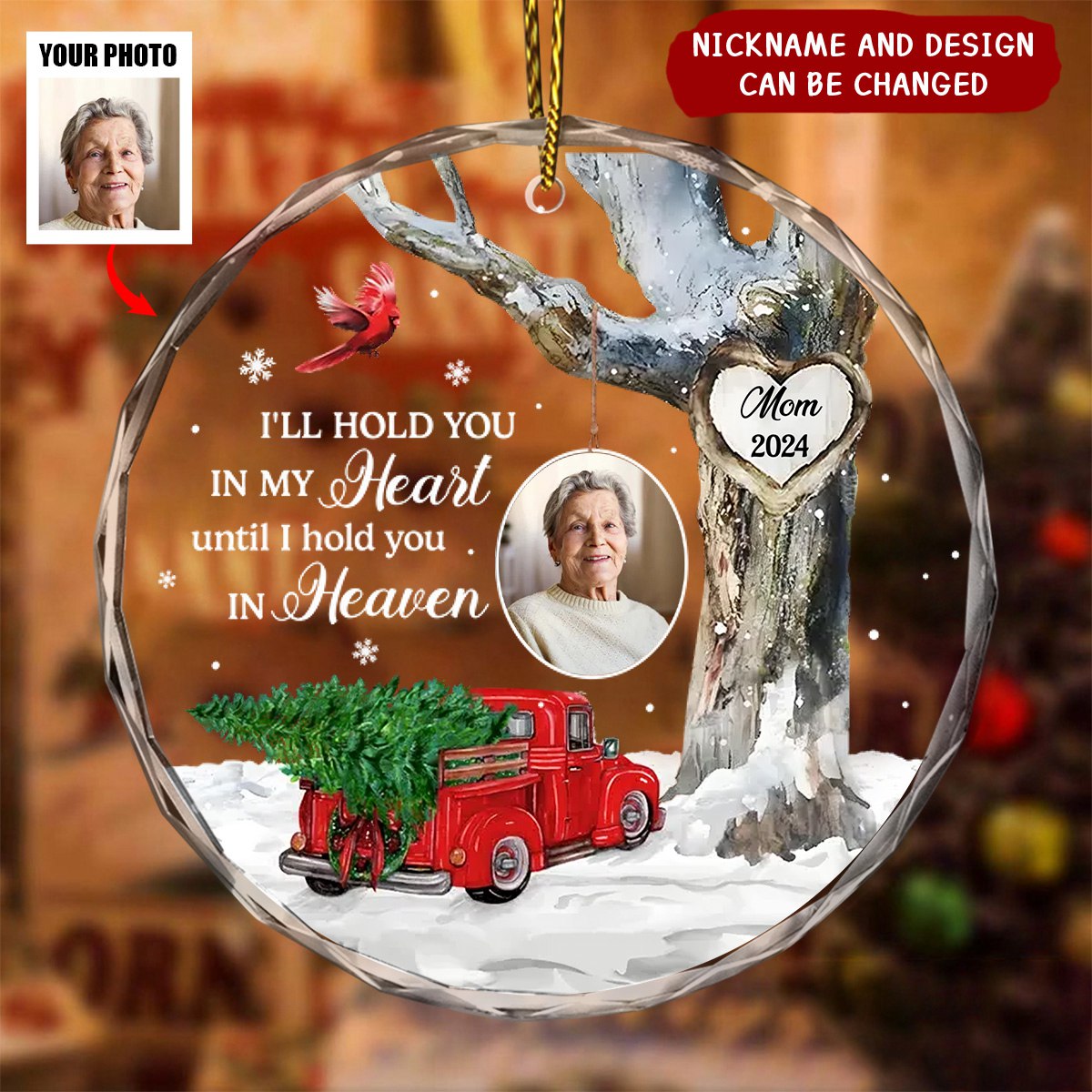 Always With You Photo Memorial Personalized Glass Ornament, Christmas Sympathy Keepsake, Lost Loved Ones Rememberance