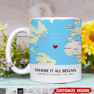 Where It All Began - Map Personalized Couple Mug - Gift For Husband,Wife,Anniversary