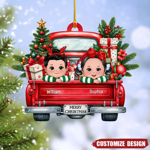 Merry Christmas Grandkids On Truck Personalized Acrylic Ornament - Gift For Kids - 2024 New Release