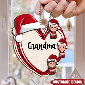 Christmas Grandma's Little Cute Kids Personalized 2-Layer Wooden Ornament