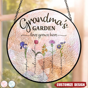 Grandma's Garden - Custom Birth Flower - Personalized Stained Glass Window Hanging Suncatcher