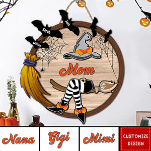 Nana Life Witch Fly With Broom And Enter Kid Names Personalized Wood Sign