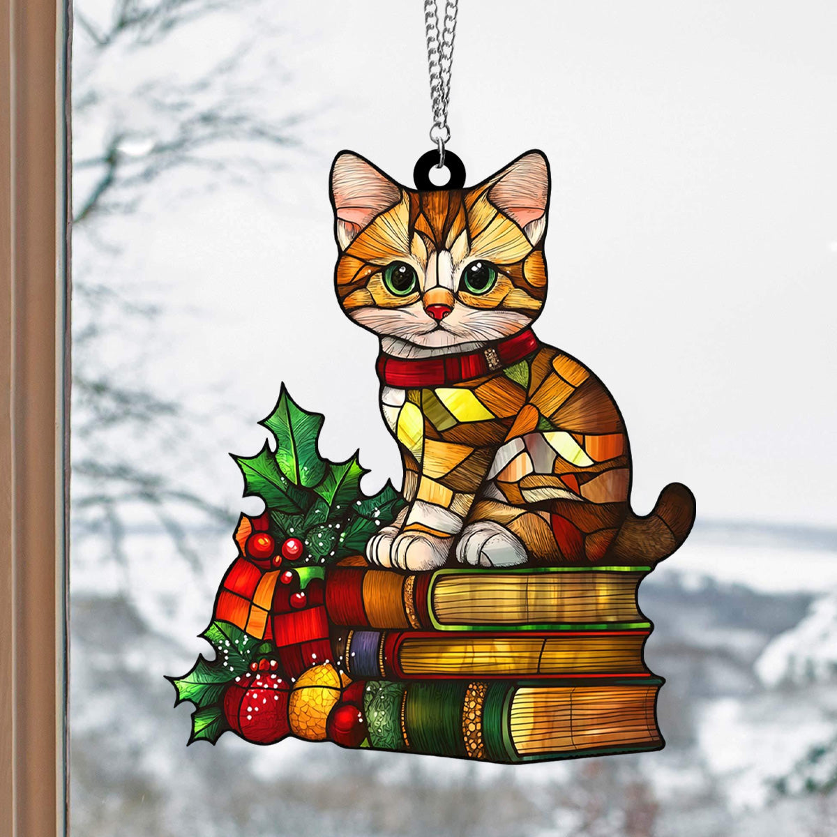 Book Cat Suncatcher Hanging-Gift For Cat and Books Lovers