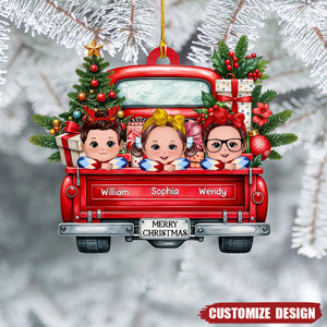 Merry Christmas Grandkids On Truck Personalized Acrylic Ornament - Gift For Kids - 2024 New Release