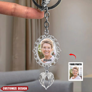 Personalized Angel Wing Upload Photo Metal Keychain-Memorial Gift Idea