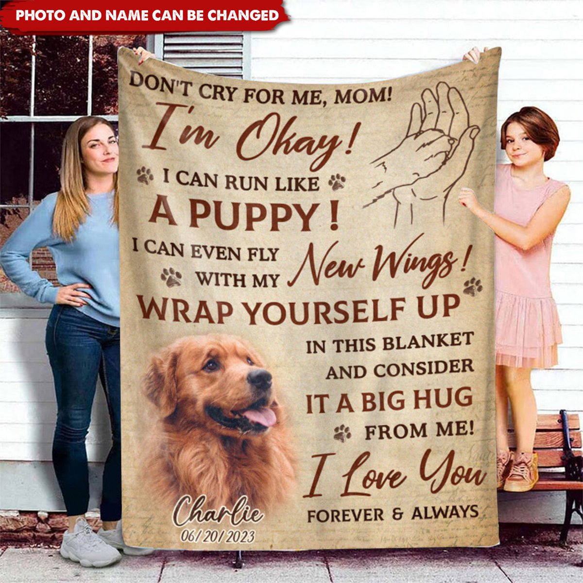 Custom Photo Don't Cry For Me I'm Okay - Memorial Personalized Custom Blanket - Sympathy Gift For Pet Owners, Pet Lovers