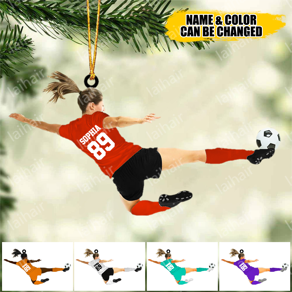 Custom Personalized Girl Soccer Player Acrylic Ornament, Gift For Girl Soccer Players