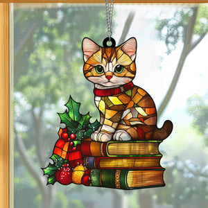 Book Cat Suncatcher Hanging-Gift For Cat and Books Lovers