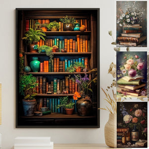 Vintage Flowers And Books Poster- Gift For Book Lovers