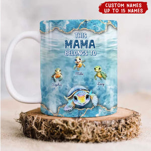 This Grandma Turtle Belongs To Grandkids Beneath Ocean Background Personalized Mug