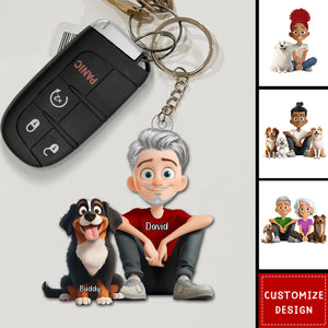 Personalized Cute Cartoon Couple And Dogs Acrylic Keychain-Gift For Dog Lovers, Couple