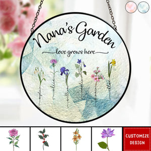 Grandma's Garden - Custom Birth Flower - Personalized Stained Glass Window Hanging Suncatcher