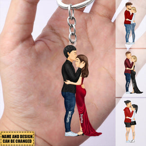 Personalized Hugging Couple Keychain - Gift For Couple - V2