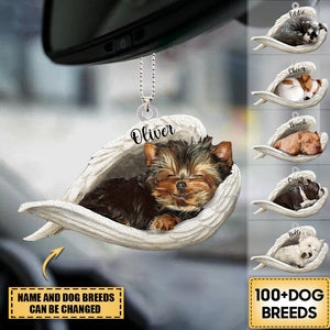 Personalized Stainless Dog Sleeping Angel Car Hanging Ornament- Double Sides Printed