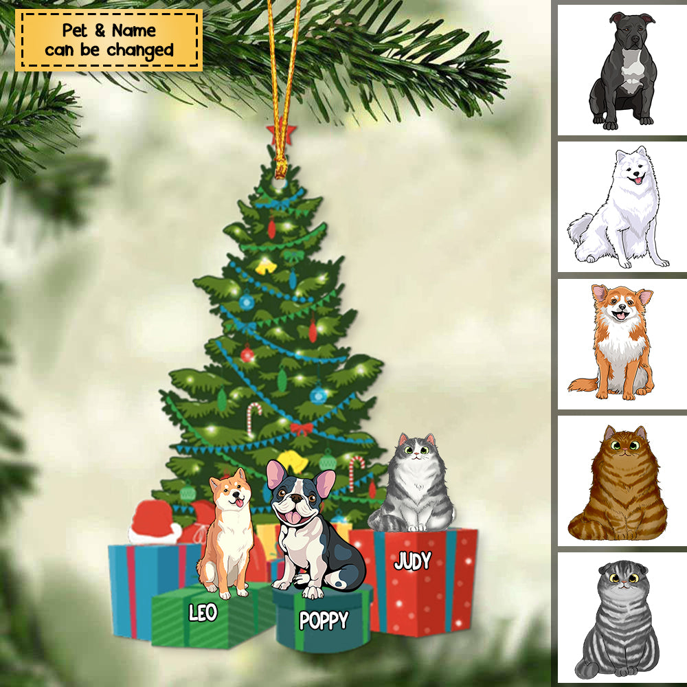 Personalized Christmas Tree With Pets Ornament, Gift For Dog/Cat Lovers