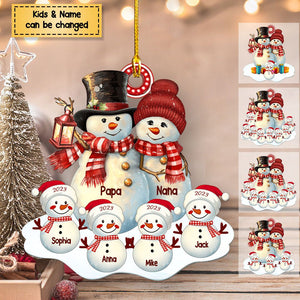 Couple Snowman Christmas Grandma Grandpa With Grandkids Personalized Acrylic Ornament