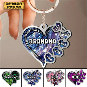 Grandma- Mom Heart Kids, Multi Colors Personalized Acrylic Keychain