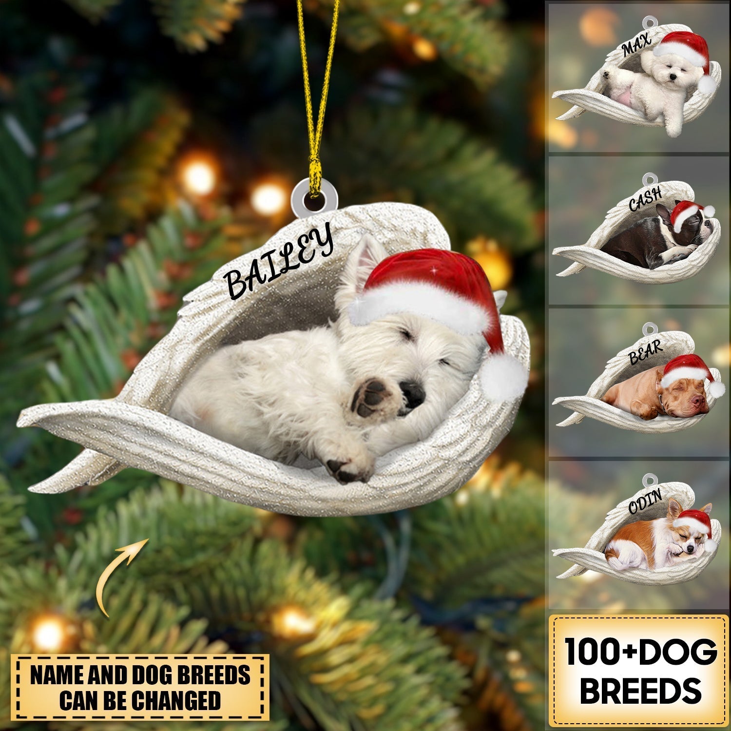 Personalized Dog Sleeping Angel Merry Christmas Ornament- Double Sides Printed