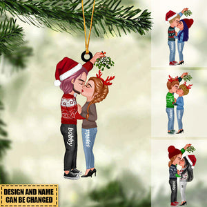 Couple Under Mistletoe Kissing Personalized Christmas Ornament