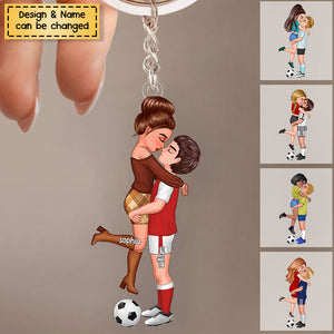 Soccer Hugging Couple - Personalized Acrylic Keychain, Gift For Soccer Lovers