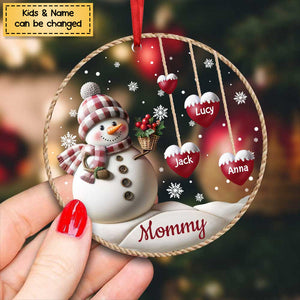 Happy Christmas Snowman Grandma Mom Hanging Sweet Heart Kids Personalized Ornament