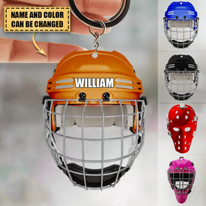 Hockey Helmet - Personalized Keychain - Gift For Hockey Player