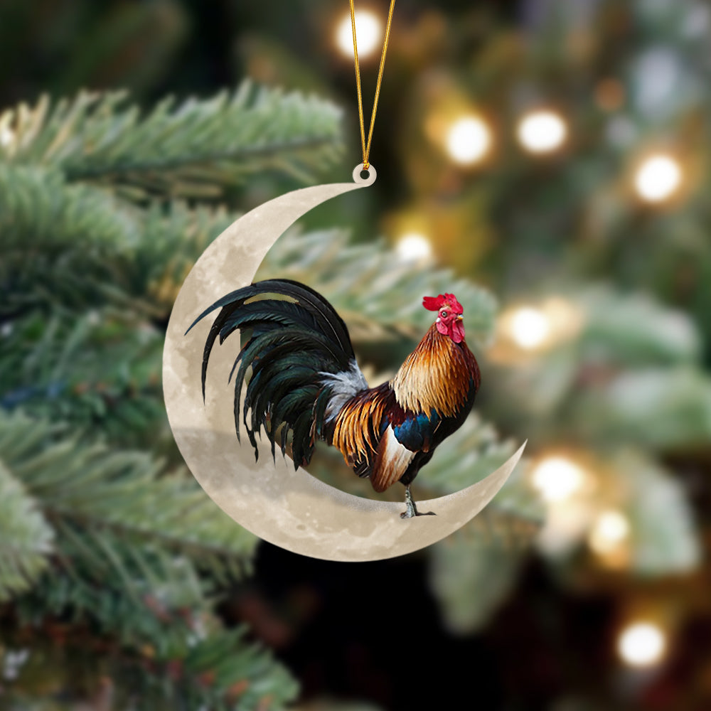 Rooster Sits On The Moon Hanging Ornament