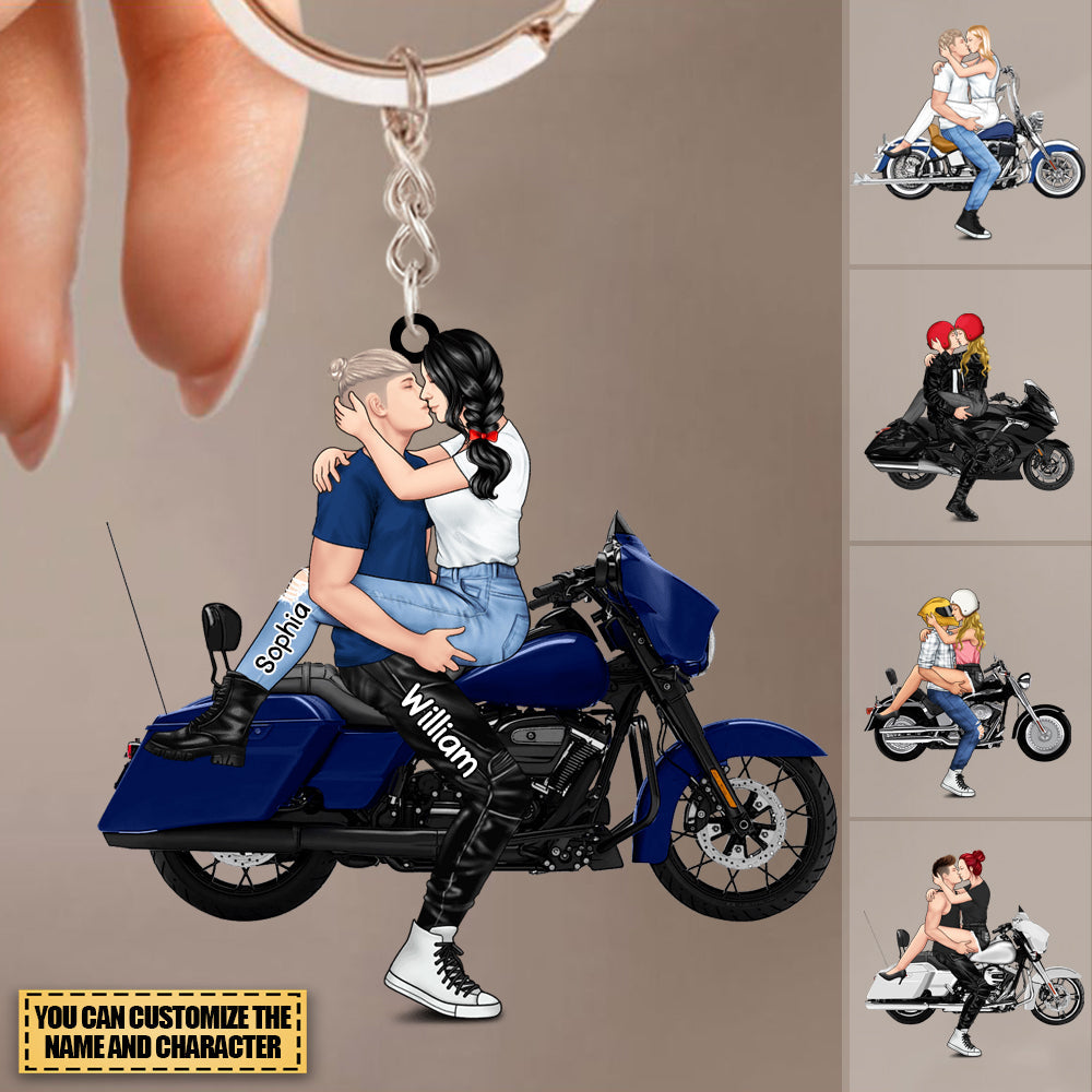 Personalized motorcycle Kissing Couple Acrylic Keychain