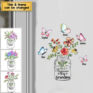 Happiness Is Being A Grandma Mom Vase of Flower Personalized Decal/Sticker