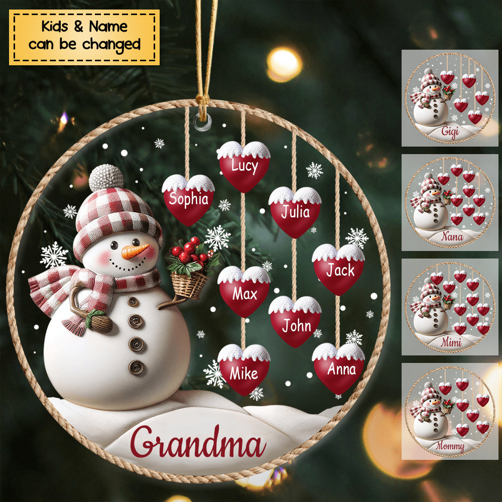 Happy Christmas Snowman Grandma Mom Hanging Sweet Heart Kids Personalized Ornament